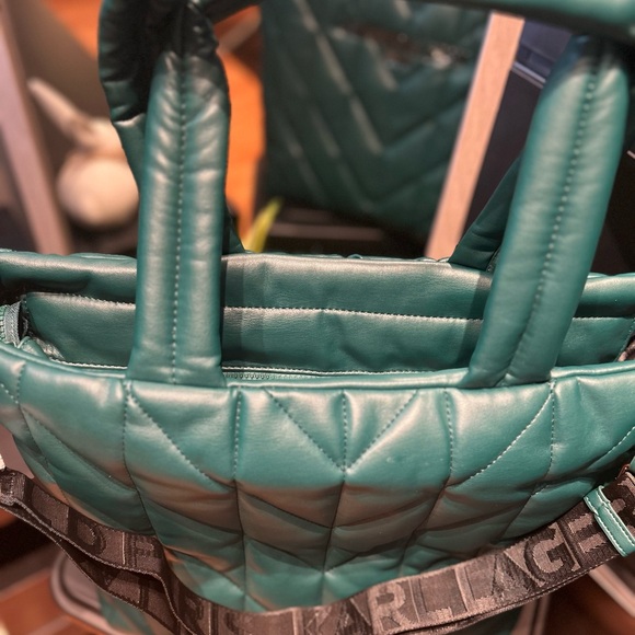 KARL LAGERFELD PARIS Voyage Logo Green Quilted Tote Extra Large Bag - Picture 6 of 6